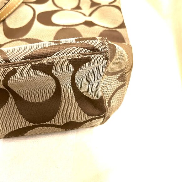 Coach F 15112 signature tote beige, brown shoulder bag with gorld band - Picture 7 of 11